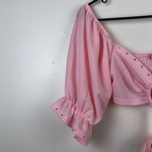 NWT Sugar Thrillz Pink Strappy Crop Top - Picture 4 of 8